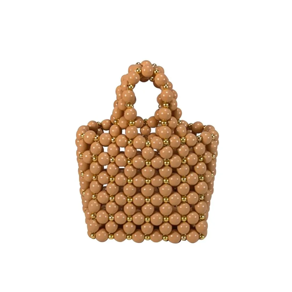 Vanina - Tan & Gold Beaded Mini Handbag
